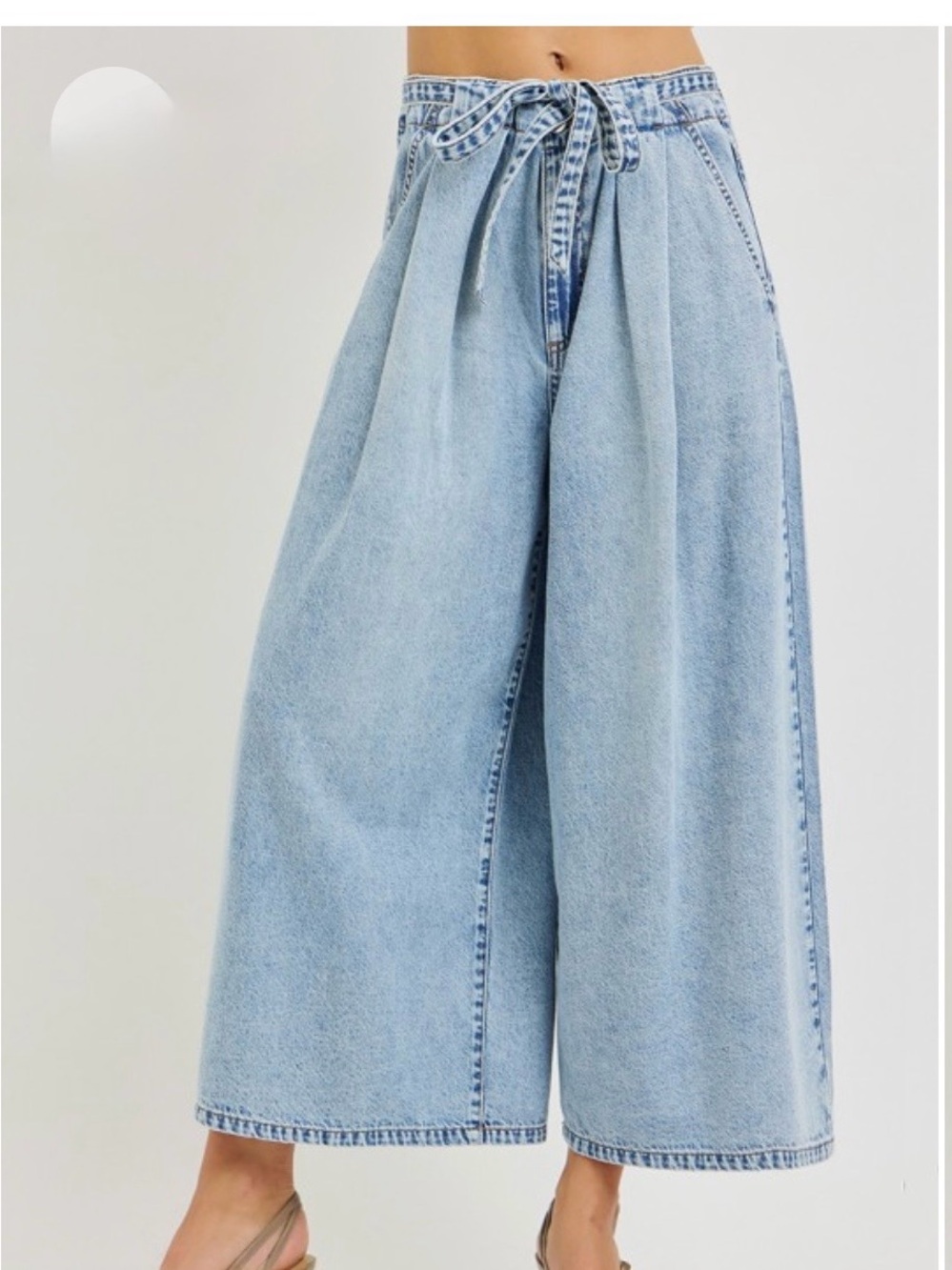 Risen Light Blue Wide Leg Tie-Waist Women’s Jeans